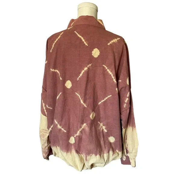Ann Maurice Jacket OS Batik Mauve Clay Art to Wear Cotton Open Front Jacket Top